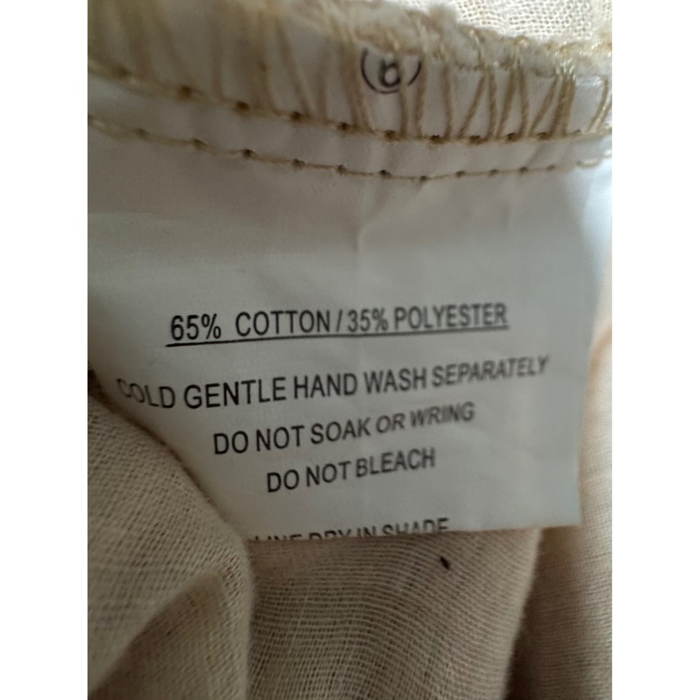 Beige Square Neck Open Back Tie Crop Top Balloon Sleeve Textured Size Small - Picture 6 of 6